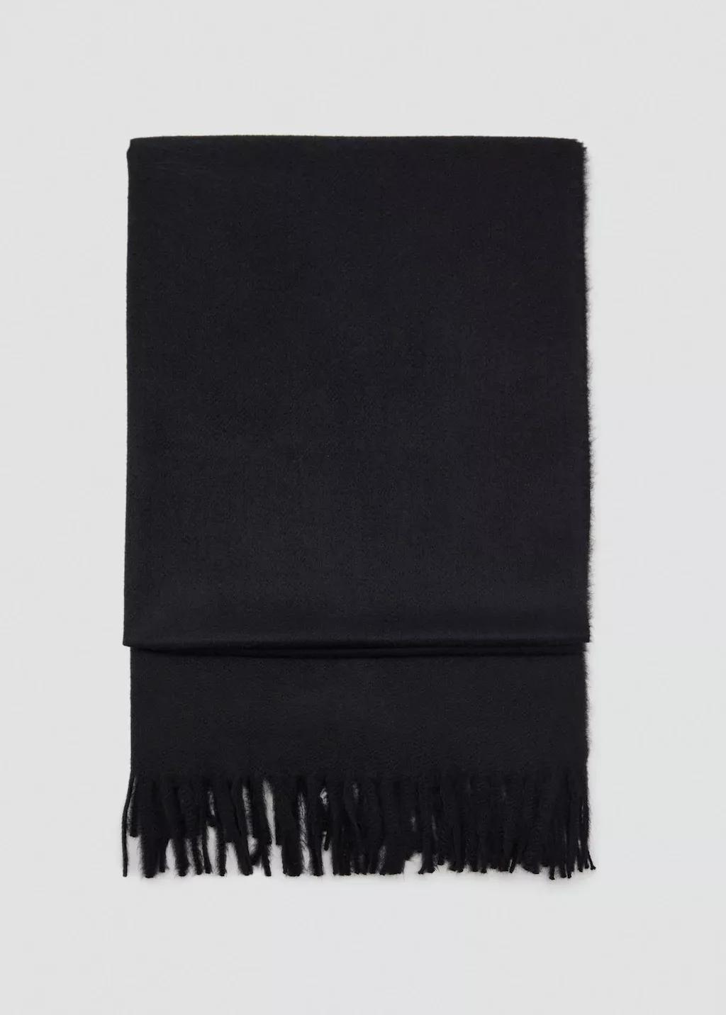 Black Fringed-Edge Scarf, Black, large image number 1