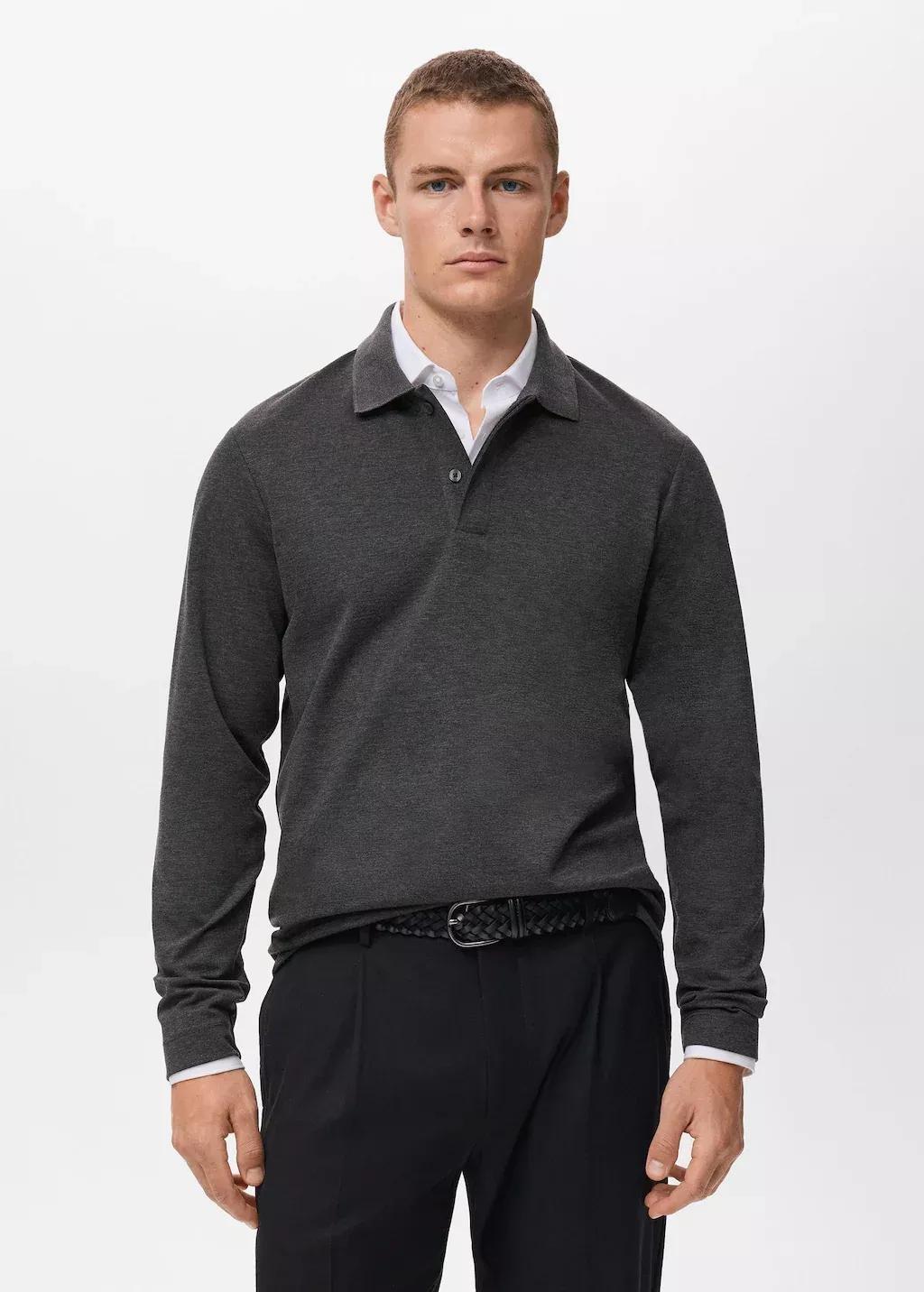 Grey Regular-Fit Knitted Polo Sweater, Dark Grey, medium