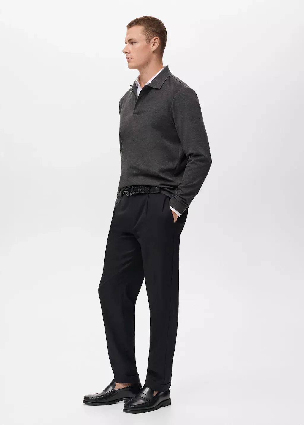 Grey Regular-Fit Knitted Polo Sweater, Dark Grey, large image number 2