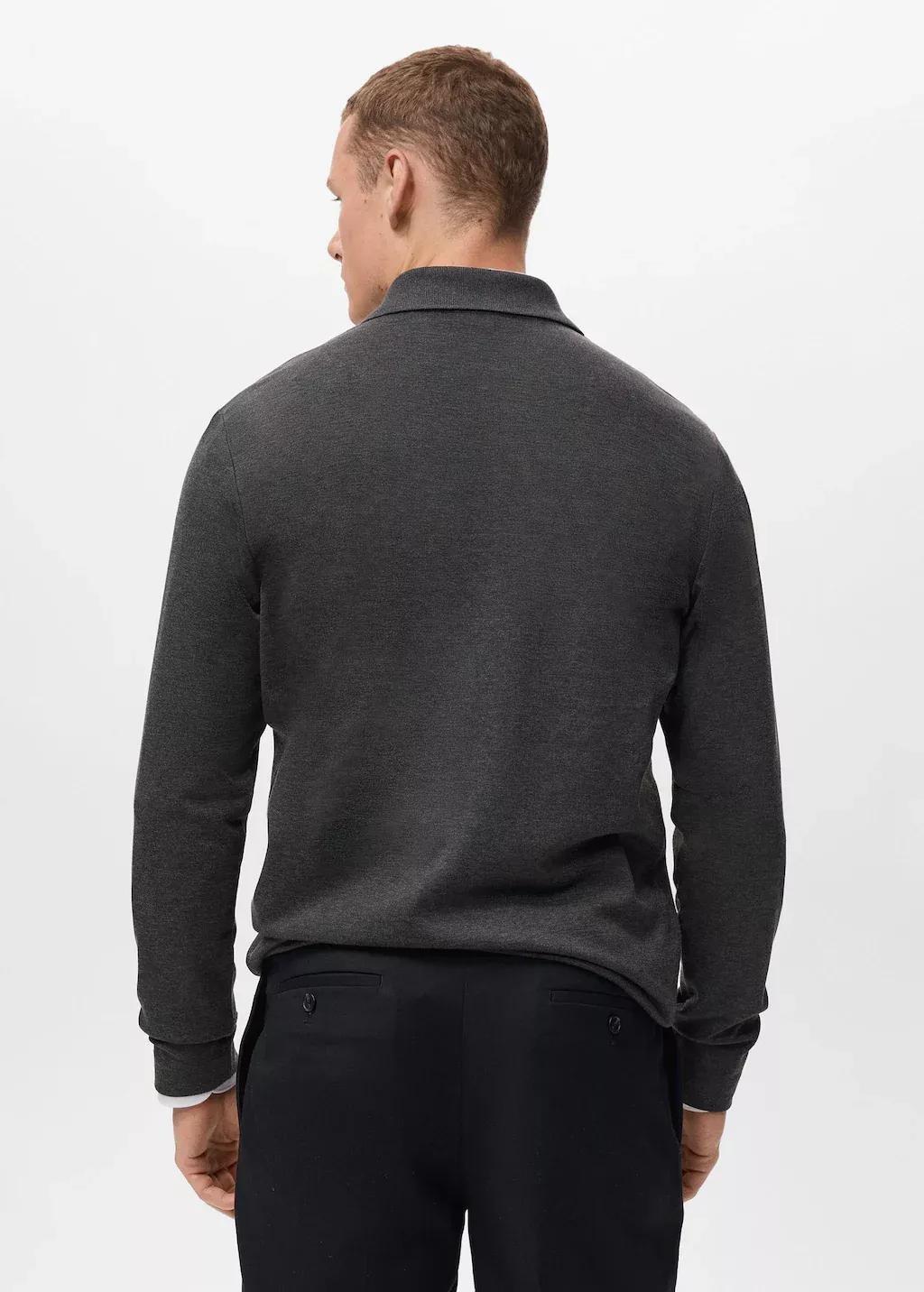 Grey Regular-Fit Knitted Polo Sweater, Dark Grey, large image number 5