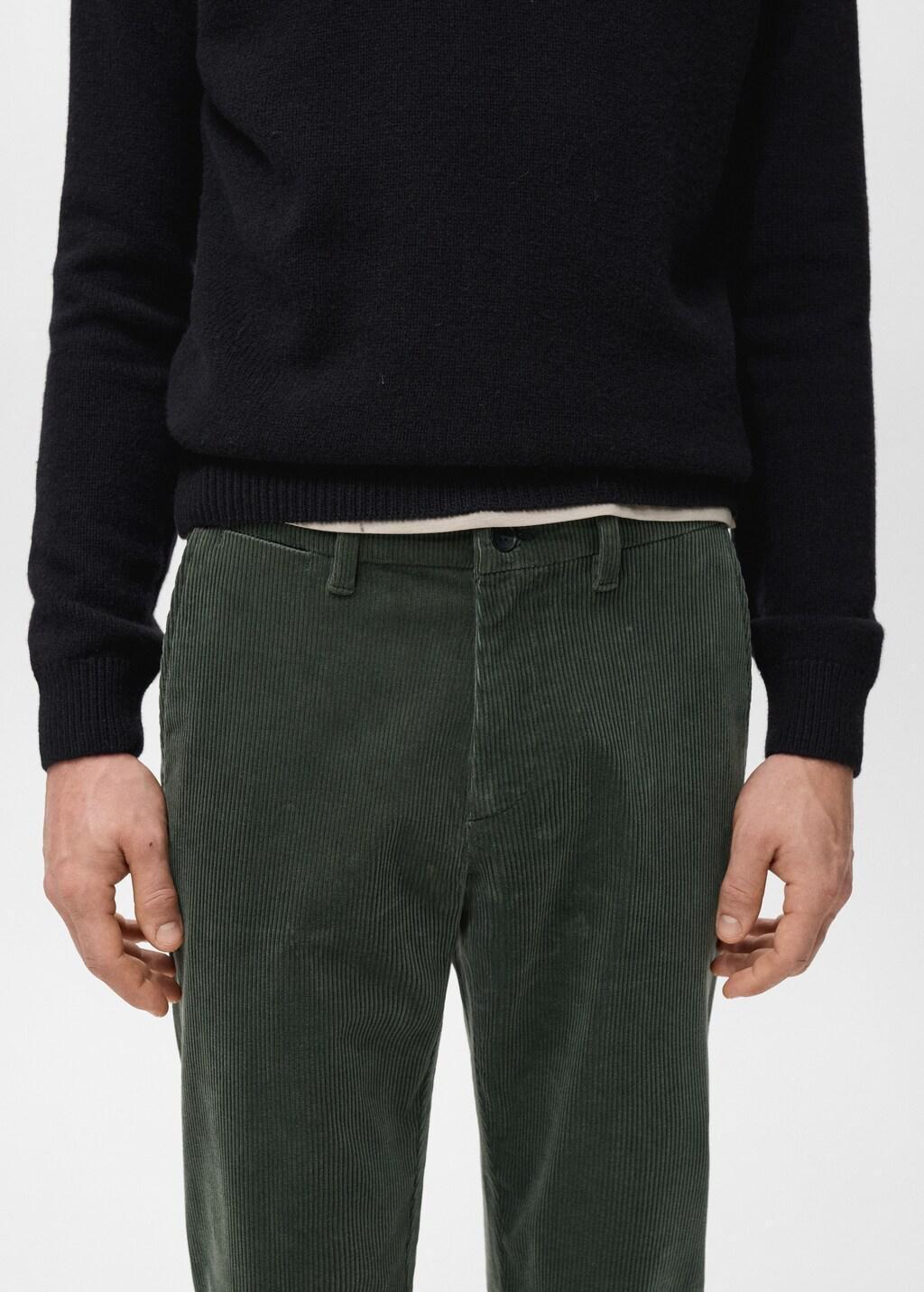 Khaki Corduroy Slim-Fit Trousers, Beige - Khaki, large image number 4