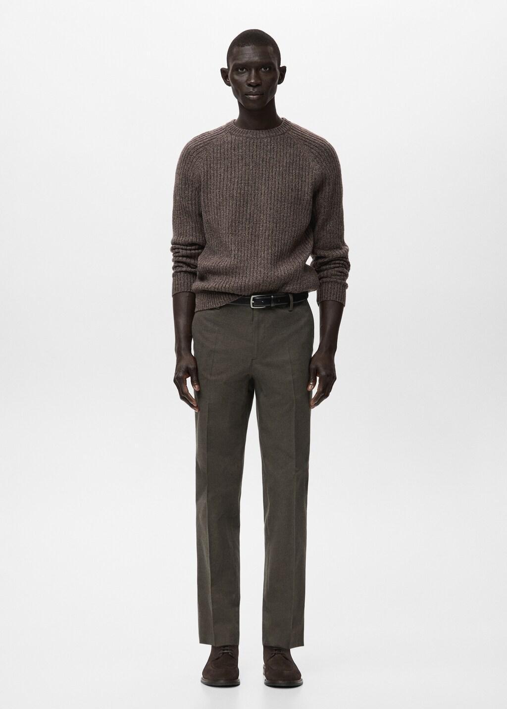 Brown Slim-Fit Flannel Trousers, Dark Brown, large image number 0