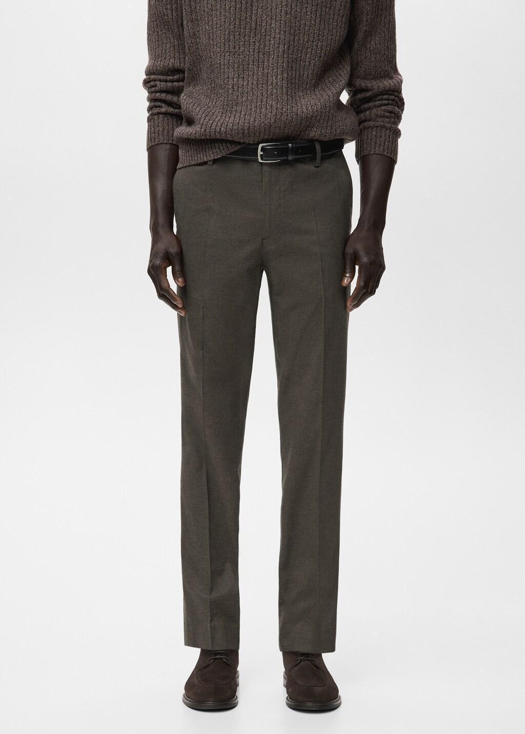 Brown Slim-Fit Flannel Trousers, Dark Brown, large image number 3