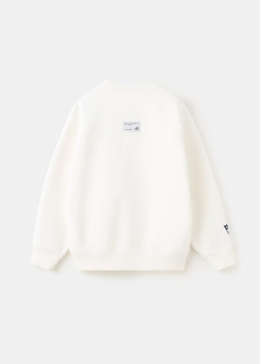 White Printed Cotton Sweatshirt, Kids Boys, Natural White, large image number 4