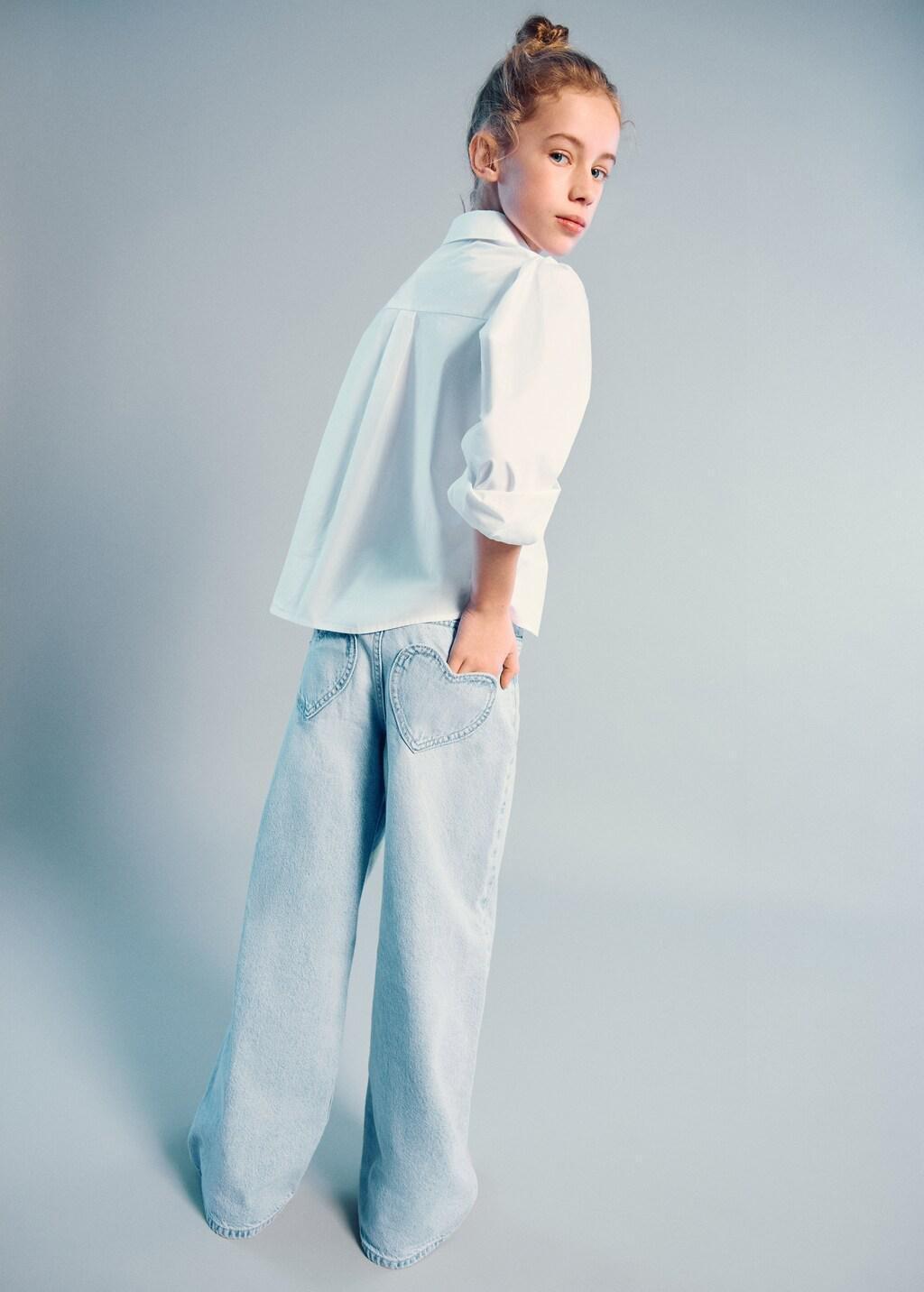 Blue Wide-Leg Jeans With Heart-Shaped Pockets, Kids Girls, Open Blue, large image number 0