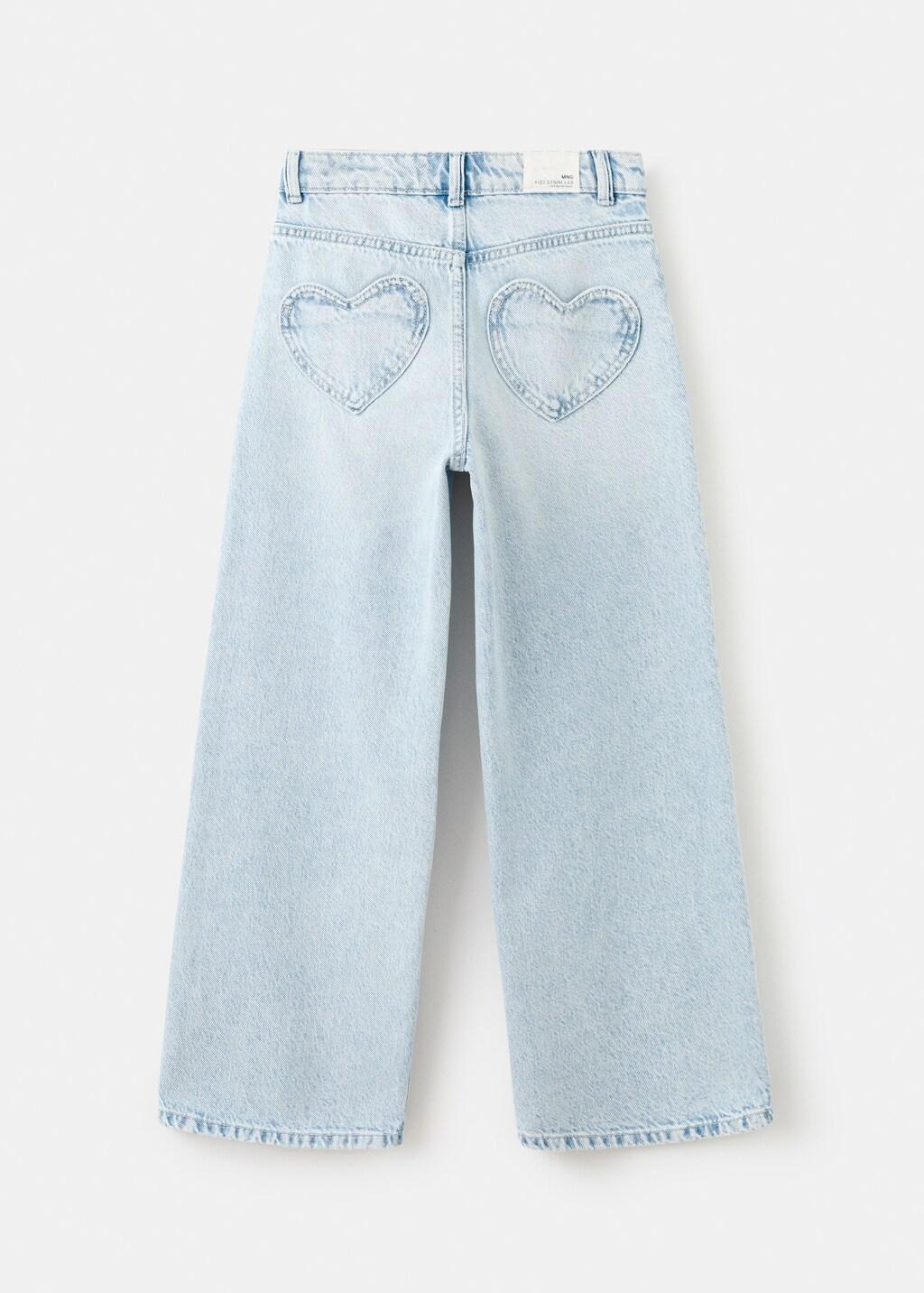 Blue Wide-Leg Jeans With Heart-Shaped Pockets, Kids Girls, Open Blue, large image number 2