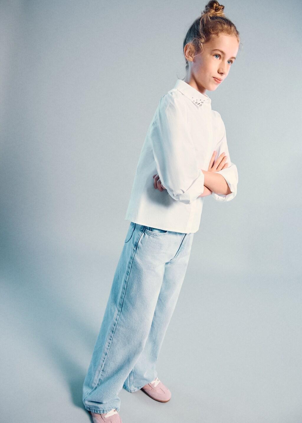 Blue Wide-Leg Jeans With Heart-Shaped Pockets, Kids Girls, Open Blue, large image number 3