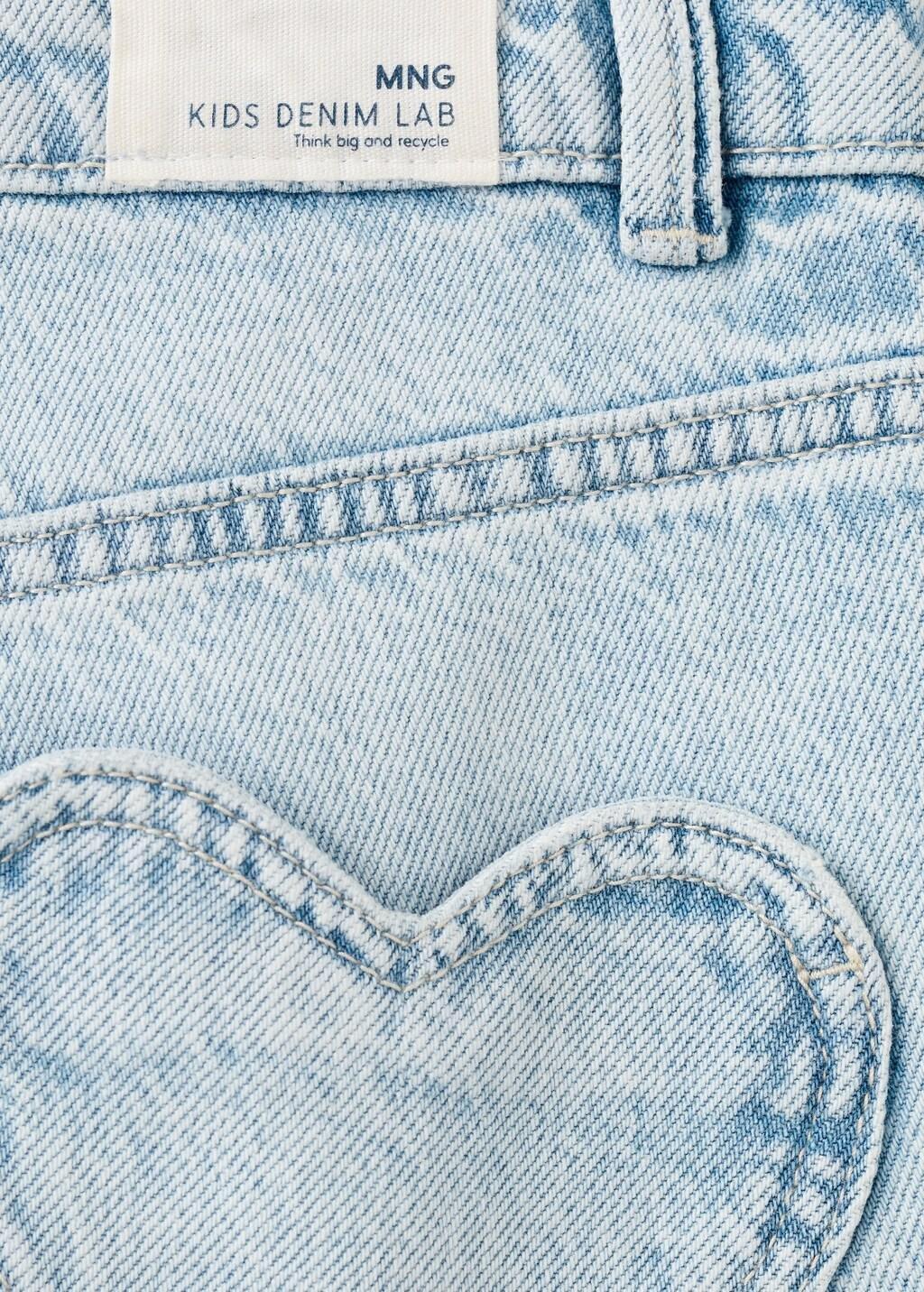 Blue Wide-Leg Jeans With Heart-Shaped Pockets, Kids Girls, Open Blue, large image number 4