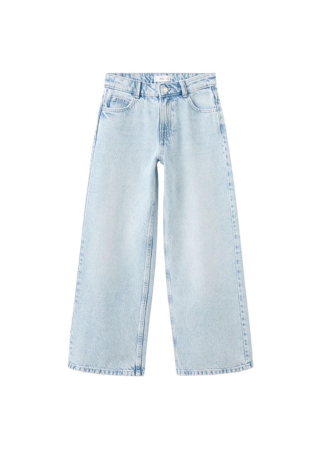 Blue Wide-Leg Jeans With Heart-Shaped Pockets, Kids Girls, Open Blue, large image number 5