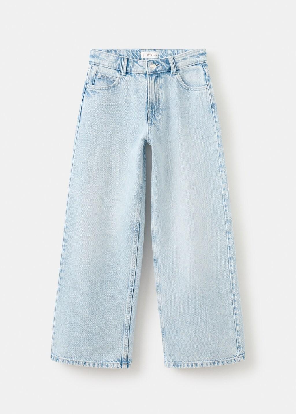 Blue Wide-Leg Jeans With Heart-Shaped Pockets, Kids Girls, Open Blue, large image number 6