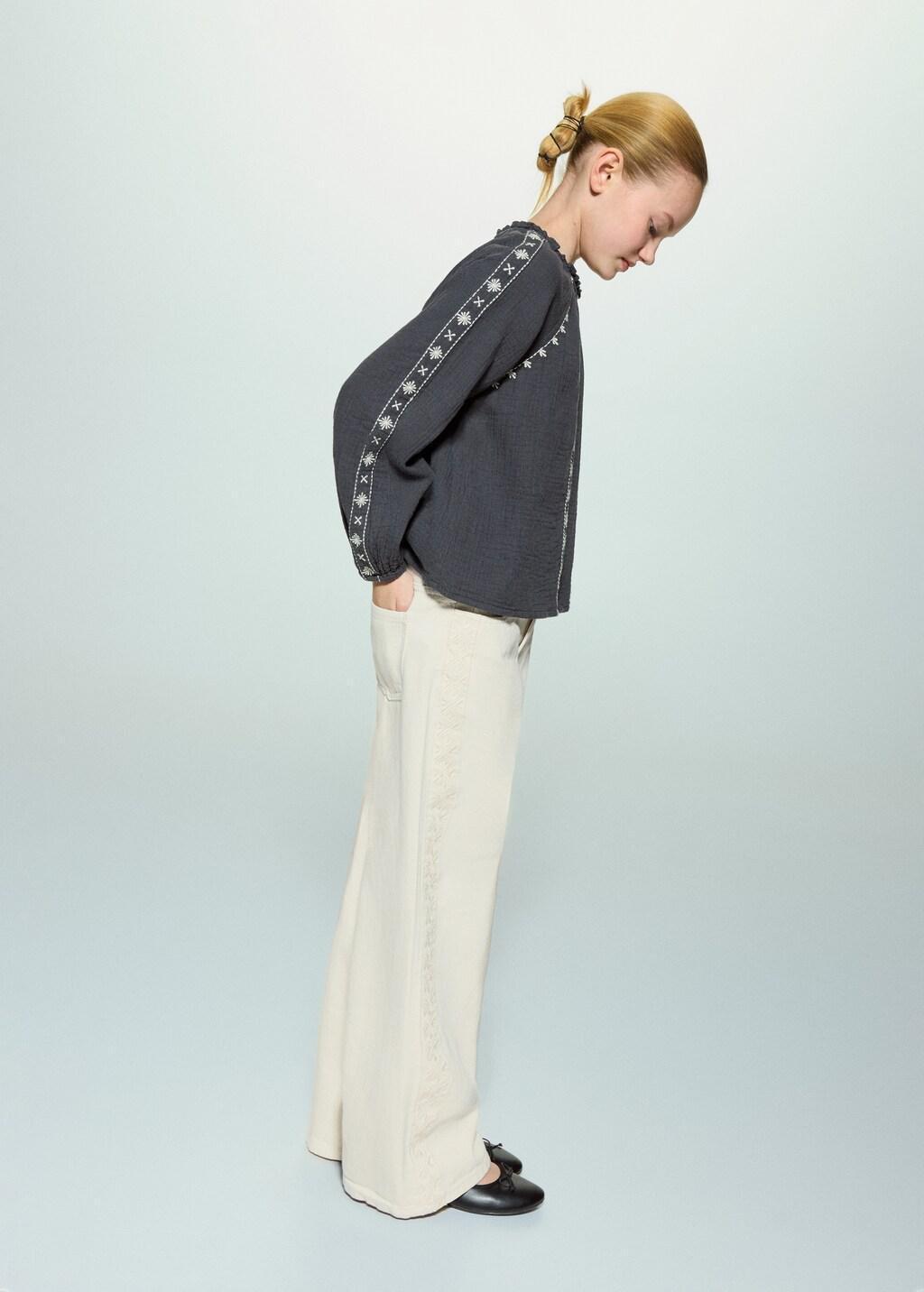 Brown Lt Pastel Embroidered Jeans On The Side, Kids Girl, Light Pastel Brown, large image number 4