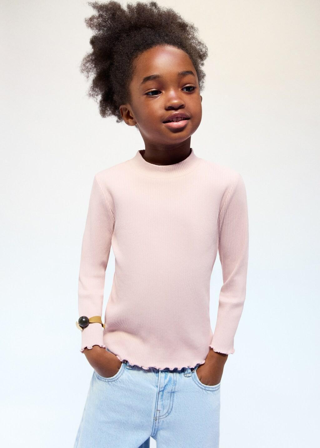 Pink Ribbed Long-Sleeved T-Shirt, Baby Girl, 0201_85, large image number 0