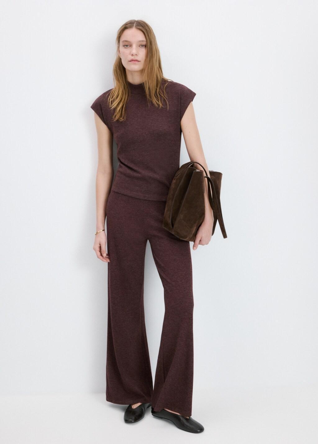 Burgundy High Collar T-Shirt, 0201_78, large image number 0