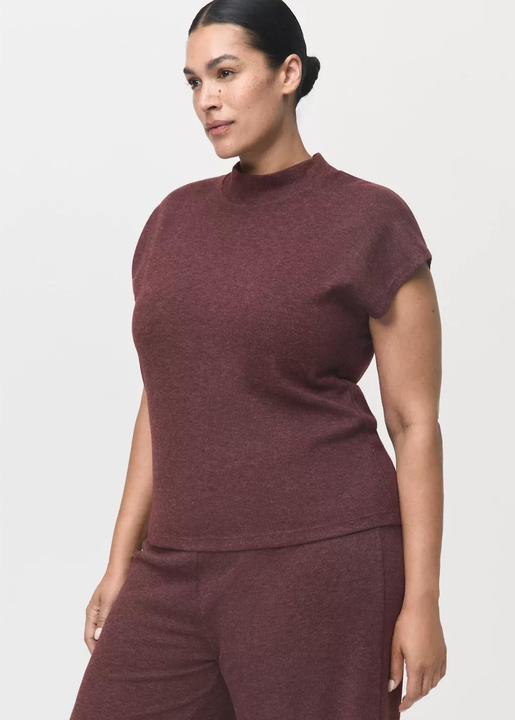 Burgundy High Collar T-Shirt, 0201_78, large image number 6