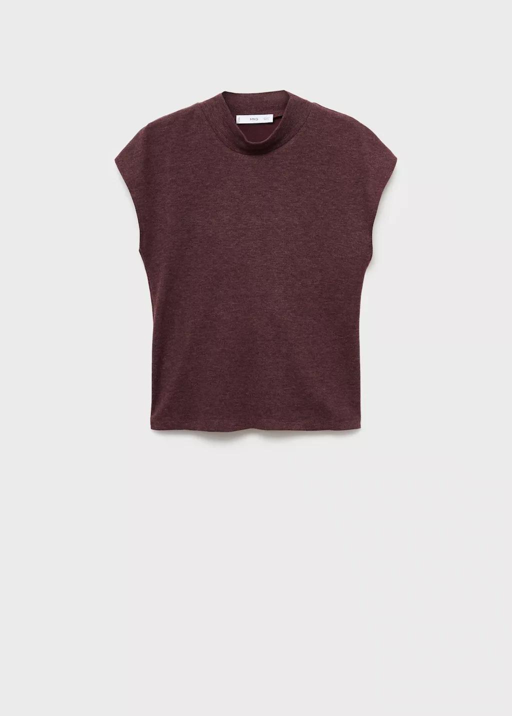 Burgundy High Collar T-Shirt, 0201_78, large image number 9