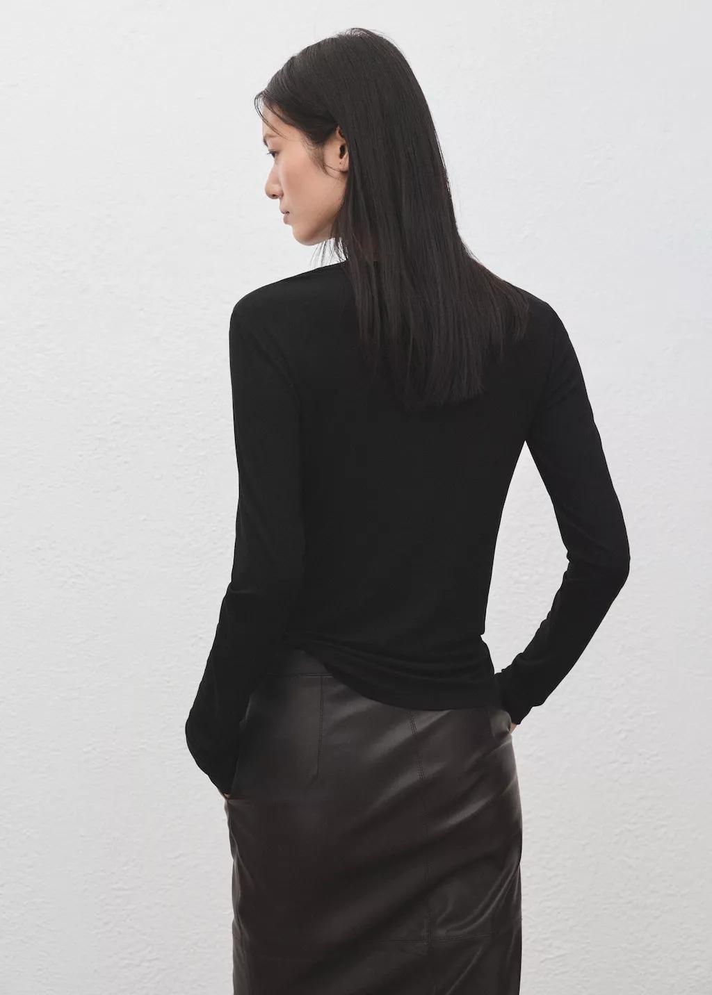 Black Round-Neck Long-Sleeve T-Shirt, 0201_99, large image number 2