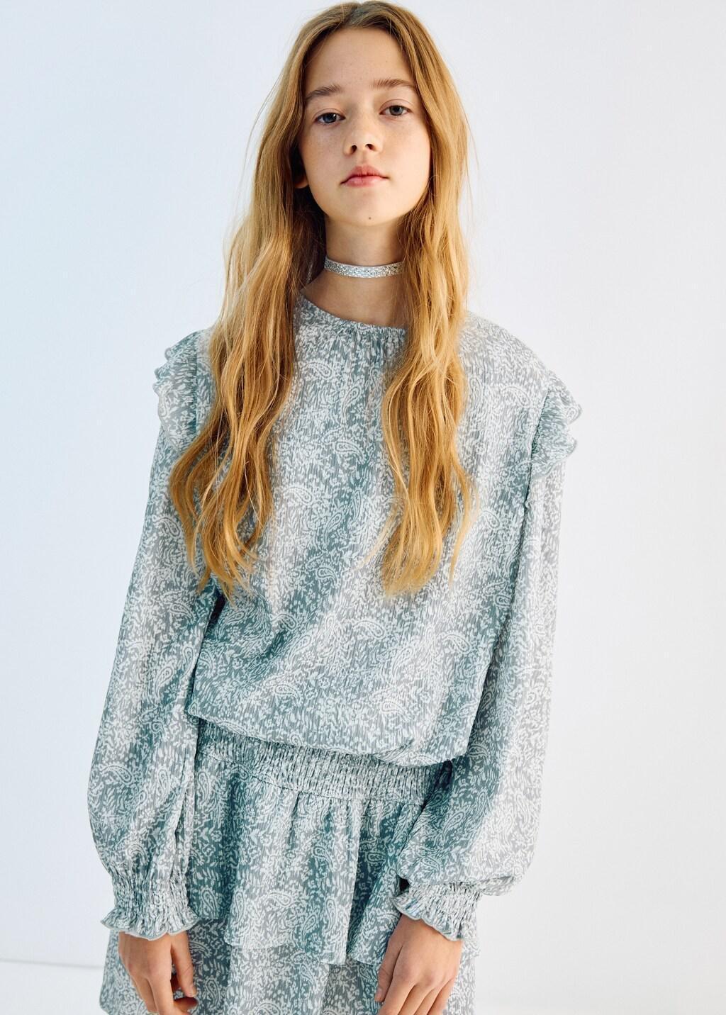 Blue Ruffled Printed T-Shirt, Kids Girls, Medium Blue, large image number 0