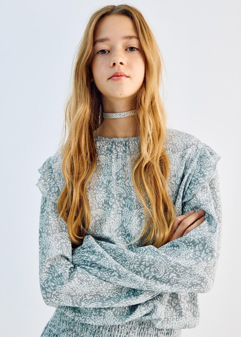 Blue Ruffled Printed T-Shirt, Kids Girls, Medium Blue, large image number 1