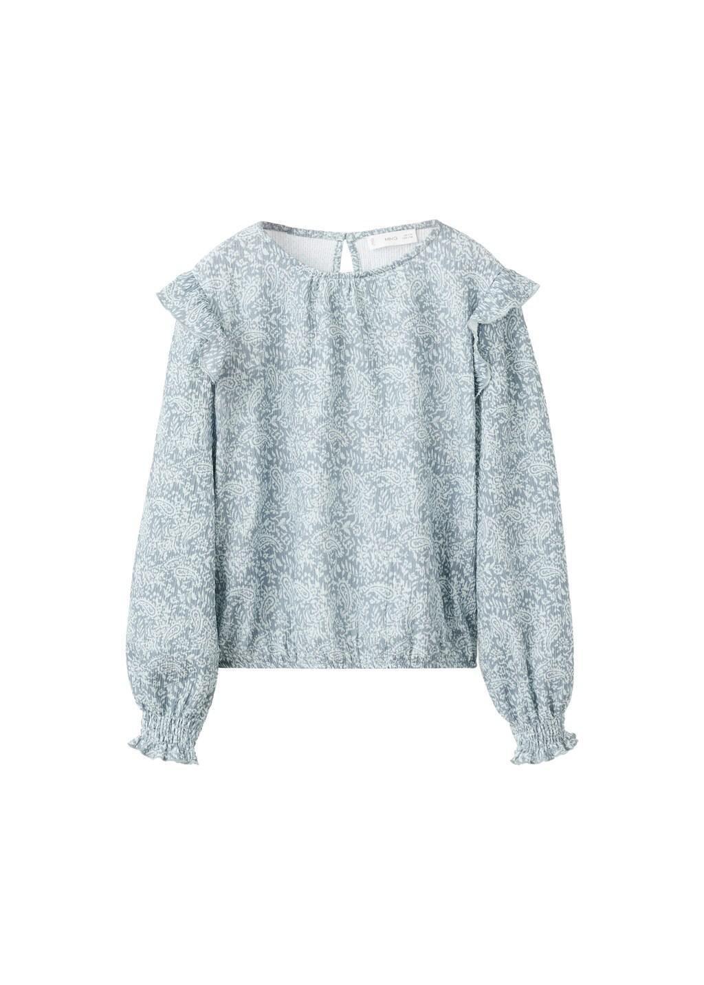 Blue Ruffled Printed T-Shirt, Kids Girls, Medium Blue, large image number 5