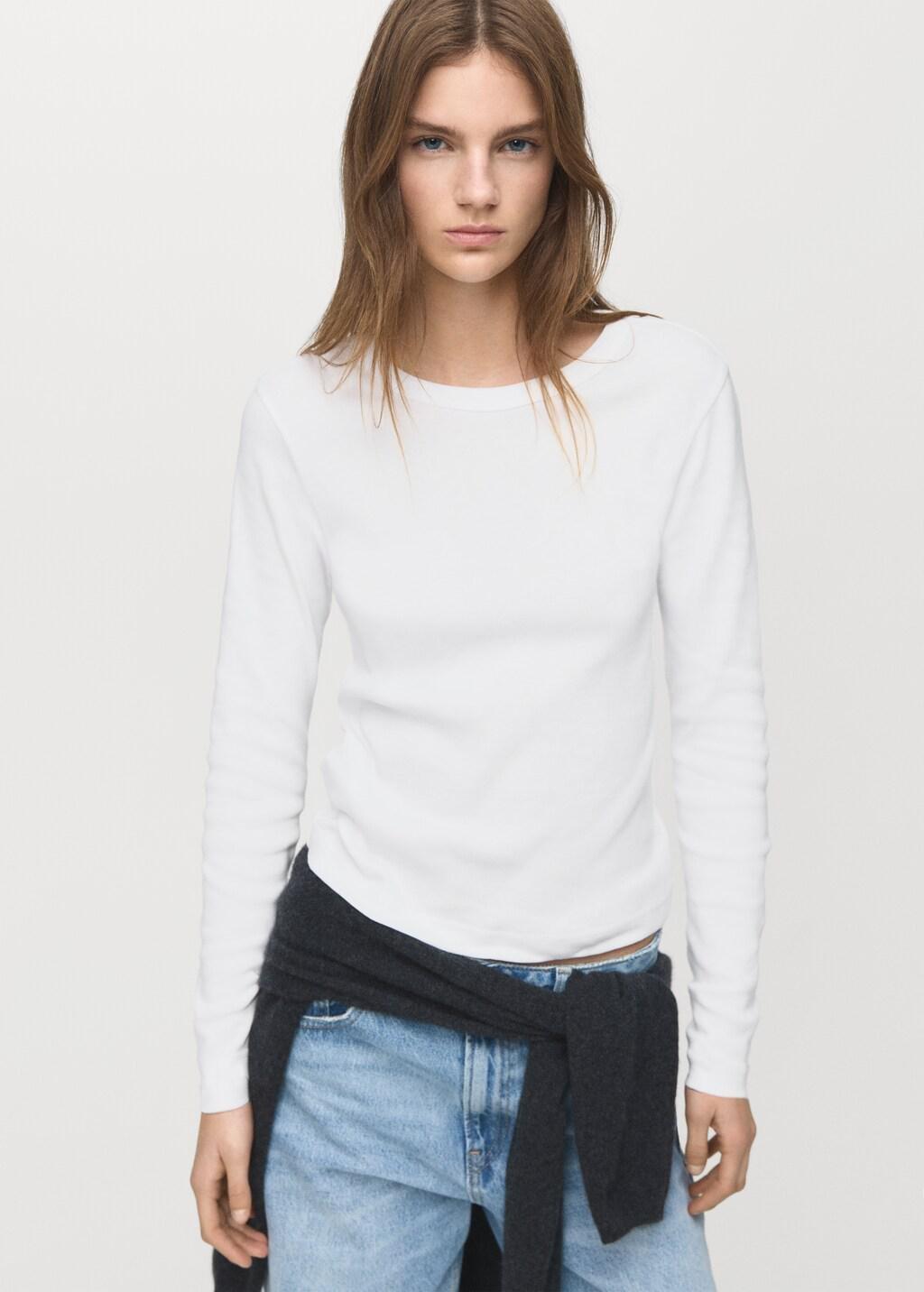 White Long Sleeve Cotton T-Shirt, 0201_01, large image number 3
