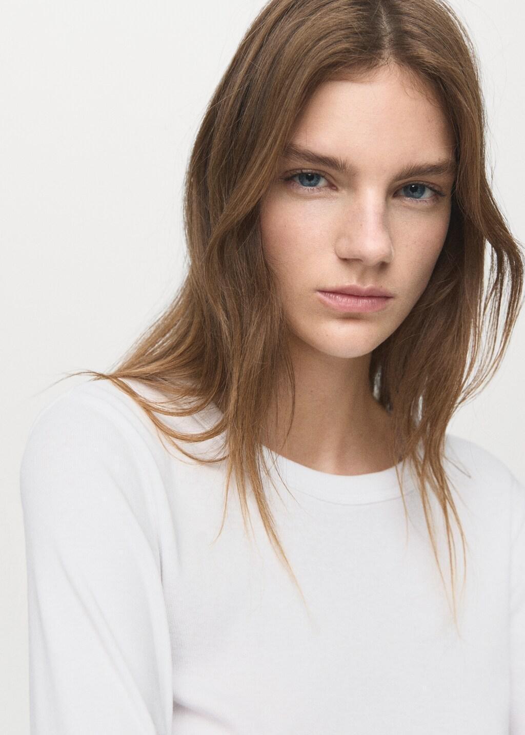 White Long Sleeve Cotton T-Shirt, 0201_01, large image number 4