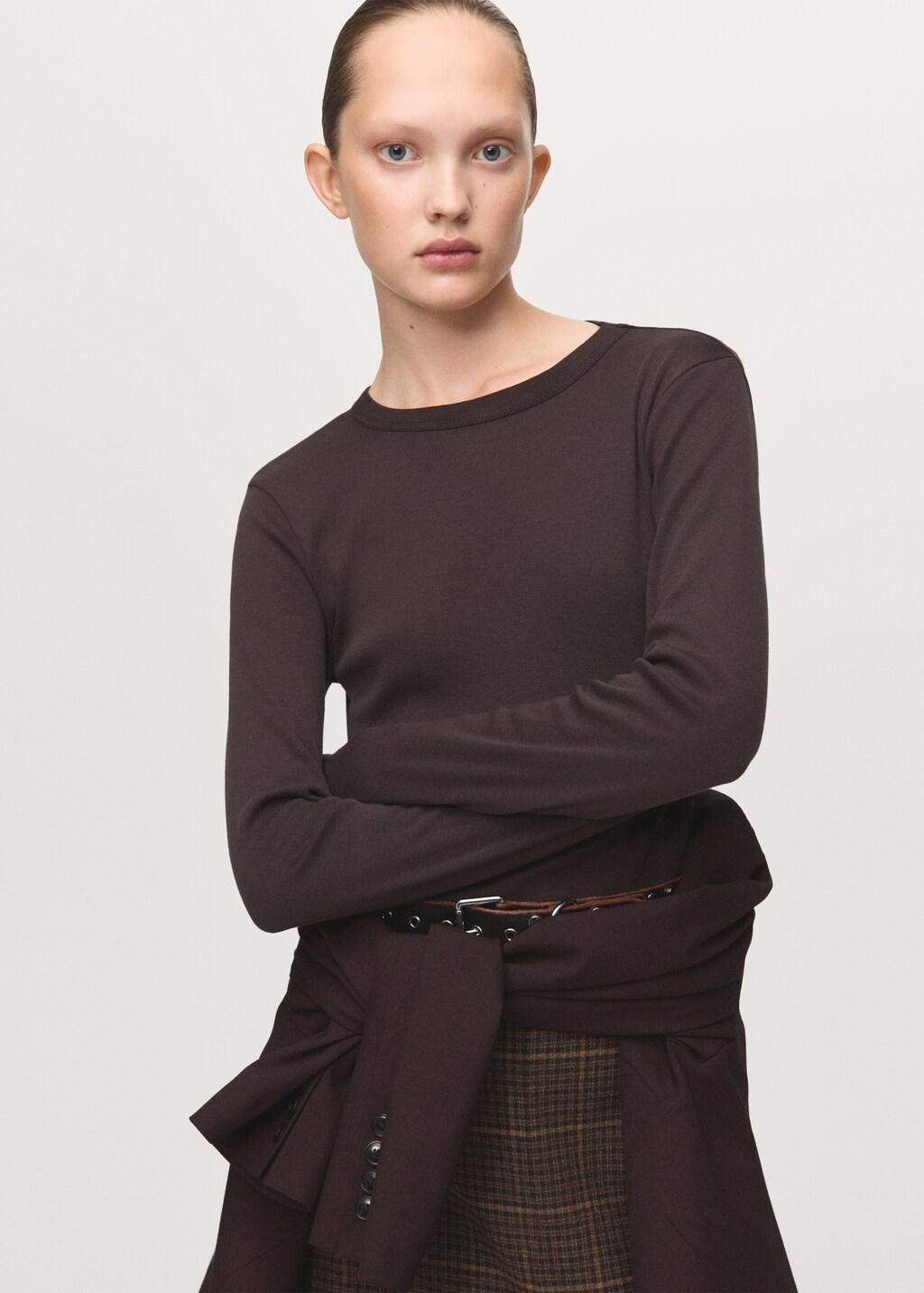 Brown Long Sleeve Cotton T-Shirt, 0201_30, large image number 3