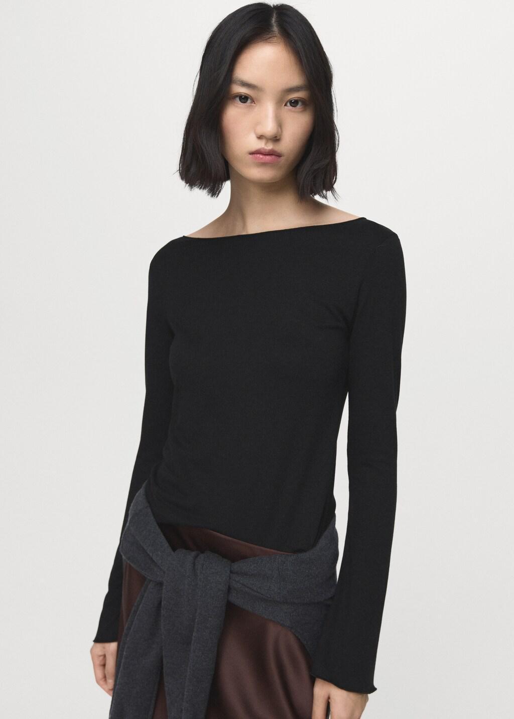Black Boat Neck T-Shirt, 0201_99, large image number 3