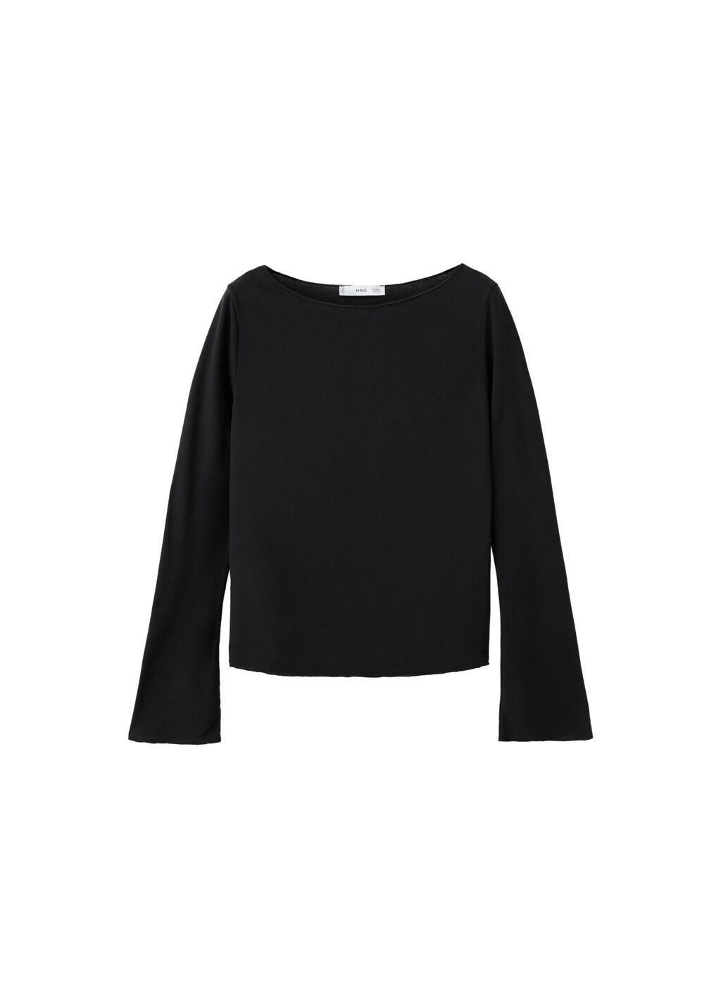Black Boat Neck T-Shirt, 0201_99, large image number 7