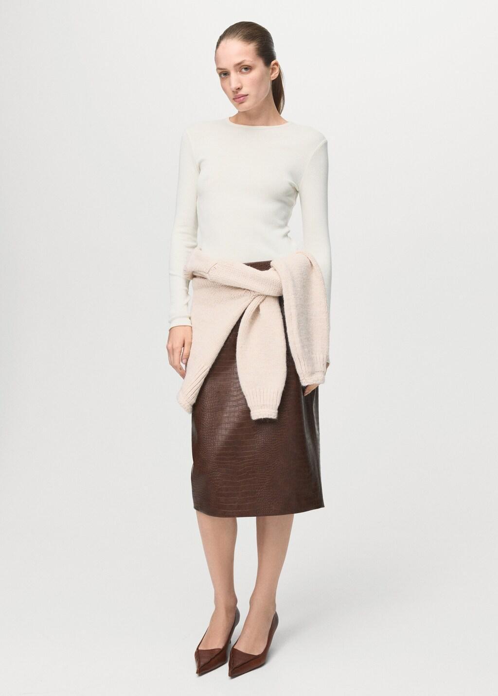 White Ribbed Long-Sleeved T-Shirt, Natural White, large image number 0