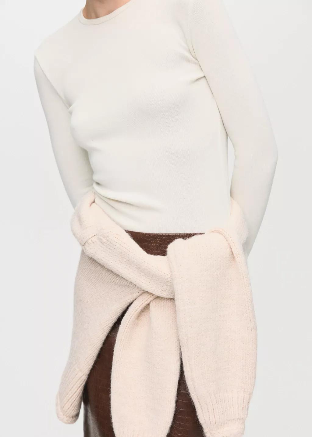 White Ribbed Long-Sleeved T-Shirt, Natural White, large image number 3