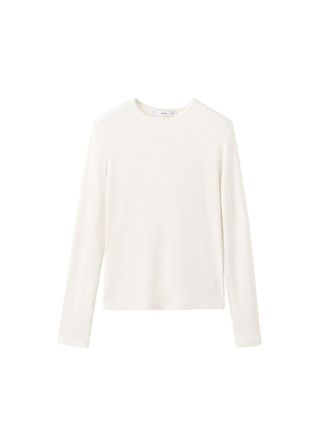 White Ribbed Long-Sleeved T-Shirt, Natural White, large image number 7