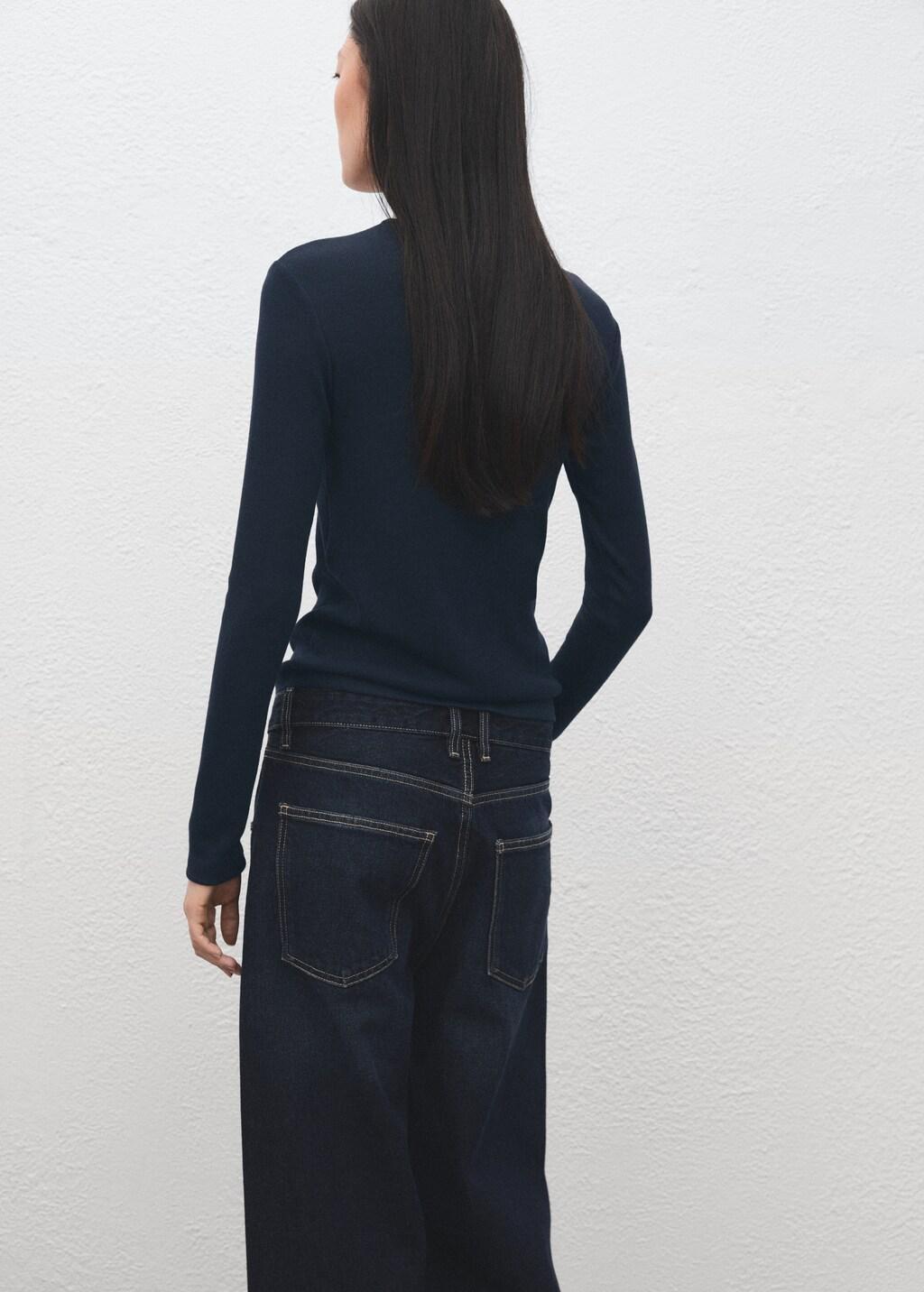 Navy Ribbed Long-Sleeved T-Shirt, Dark Blue, large image number 2