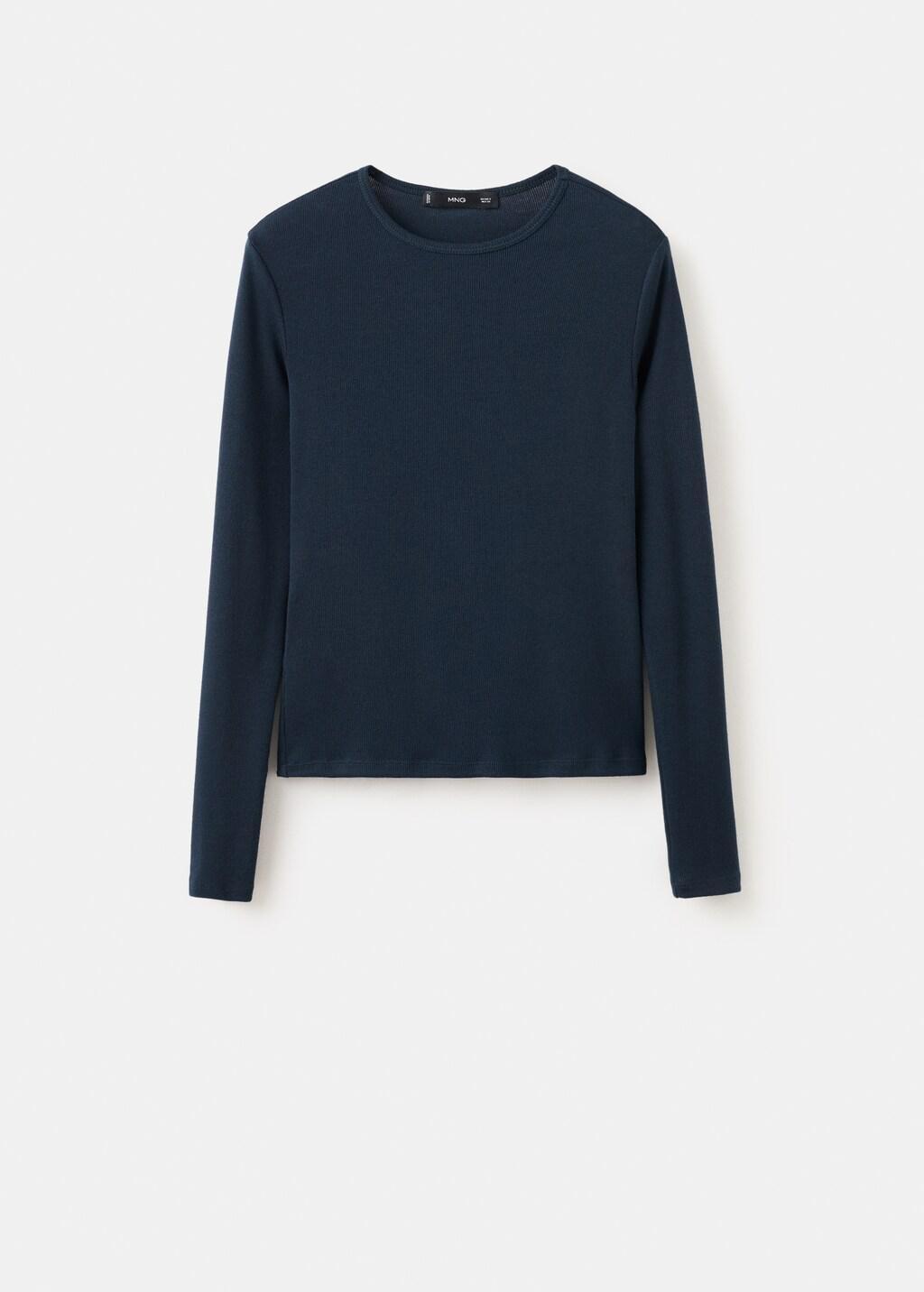 Navy Ribbed Long-Sleeved T-Shirt, Dark Blue, large image number 8
