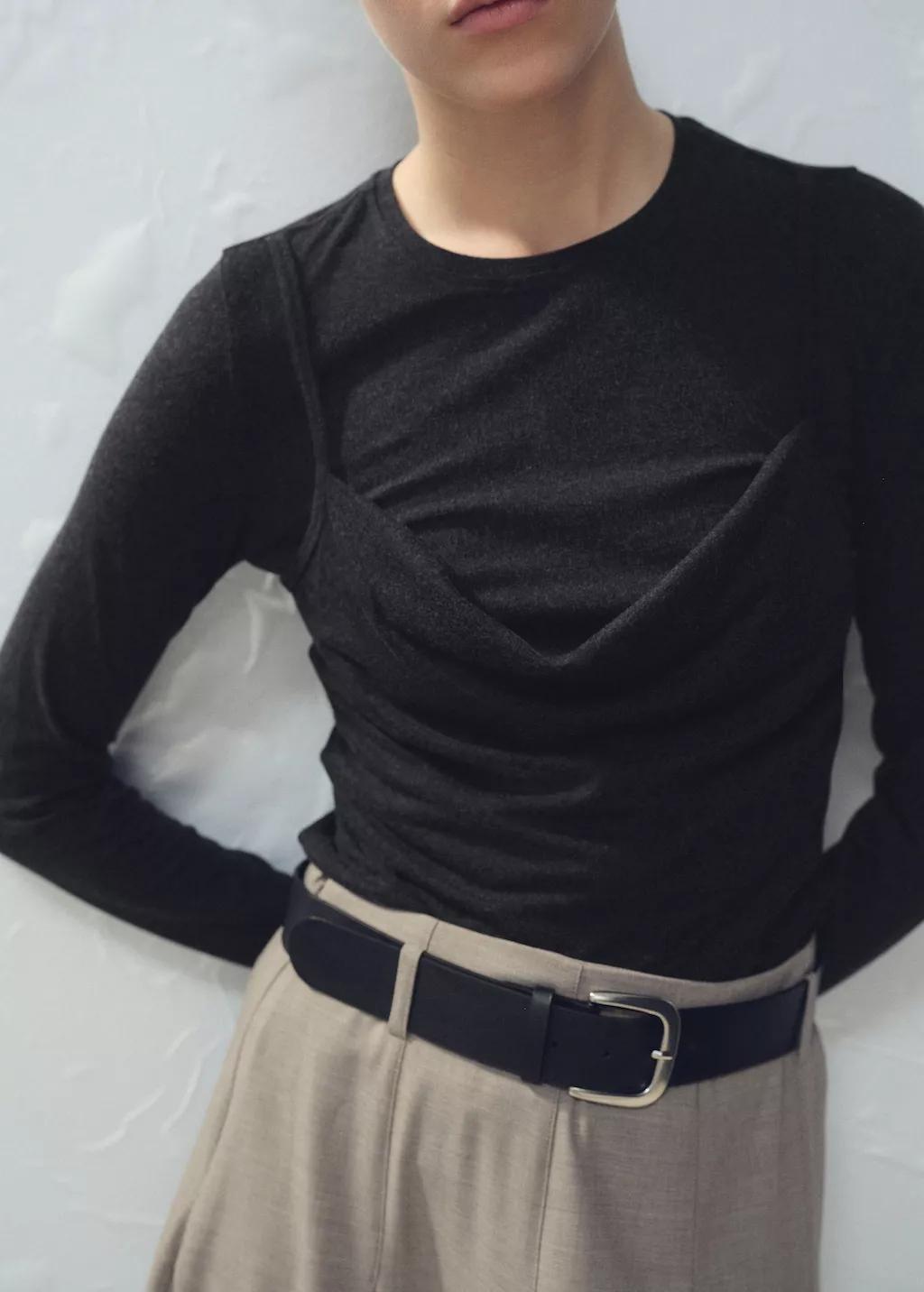 Grey Draped Combined T-Shirt, Dark Grey, large image number 4