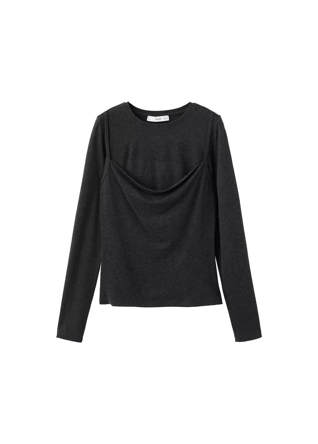 Grey Draped Combined T-Shirt, Dark Grey, large image number 6