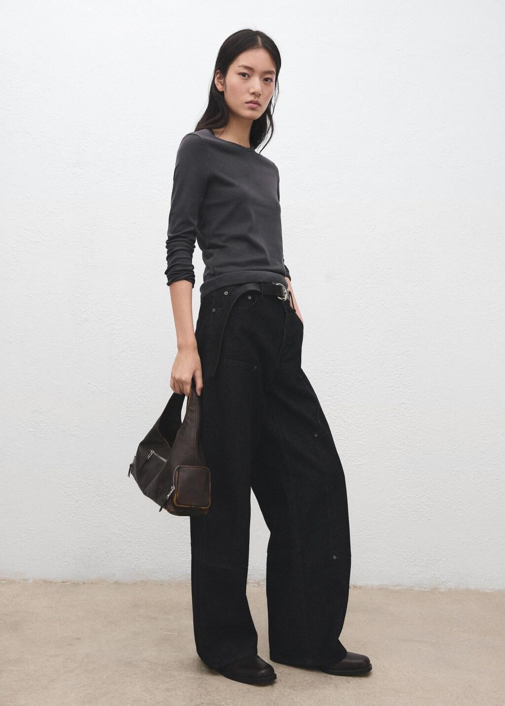 Grey Long-Sleeve Cotton T-Shirt, 0201_95, medium