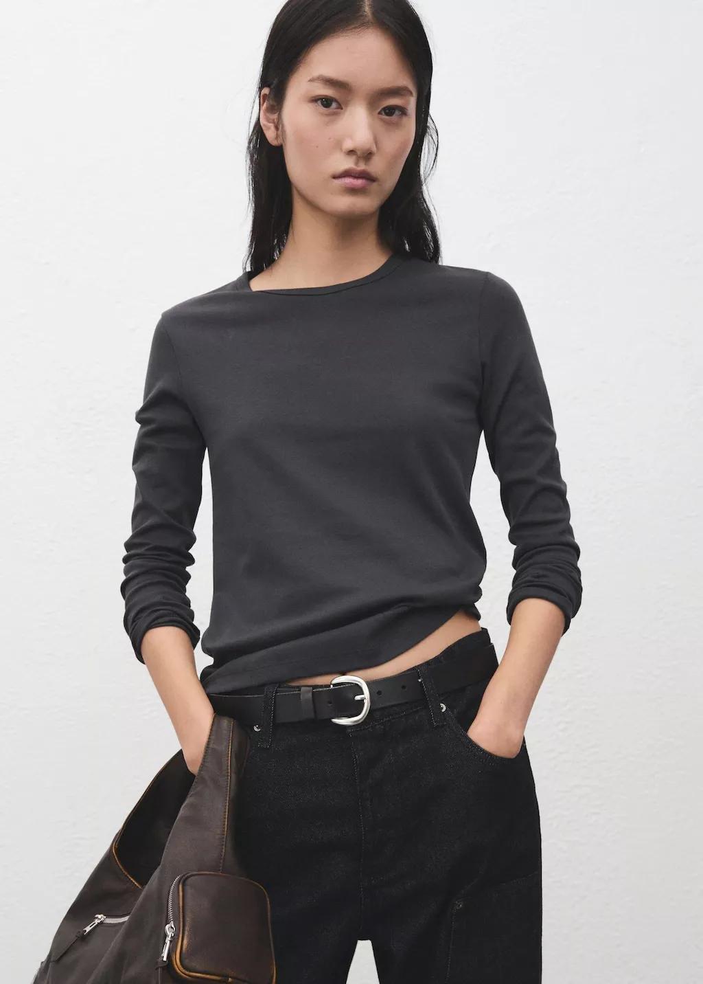 Grey Long-Sleeve Cotton T-Shirt, 0201_95, large image number 3