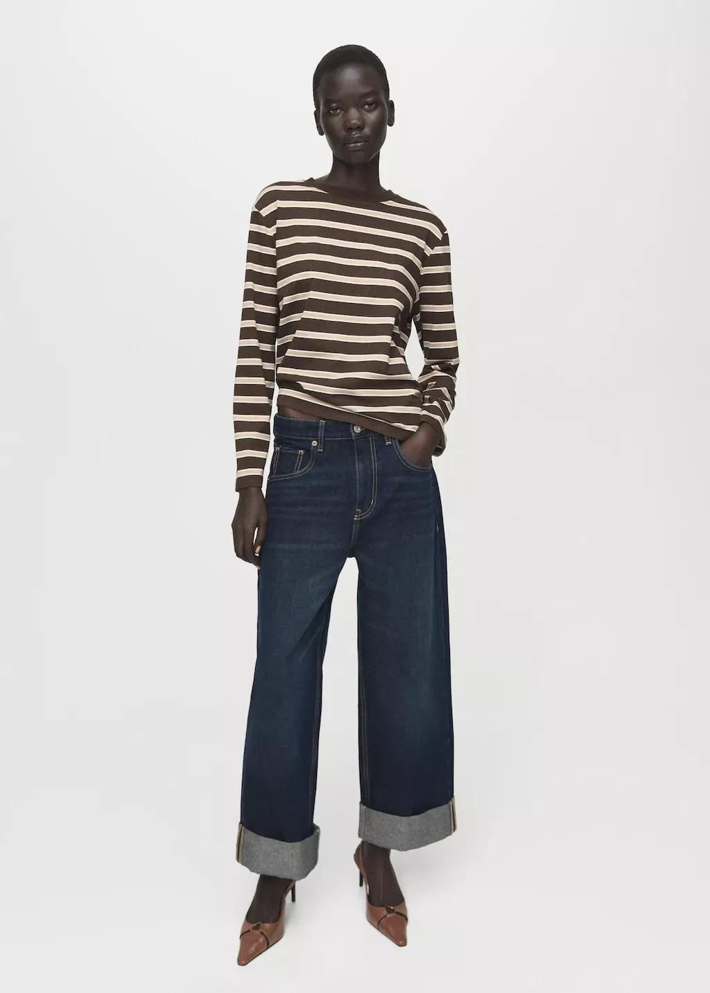 Brown Long-Sleeve Striped T-Shirt, Brown, medium