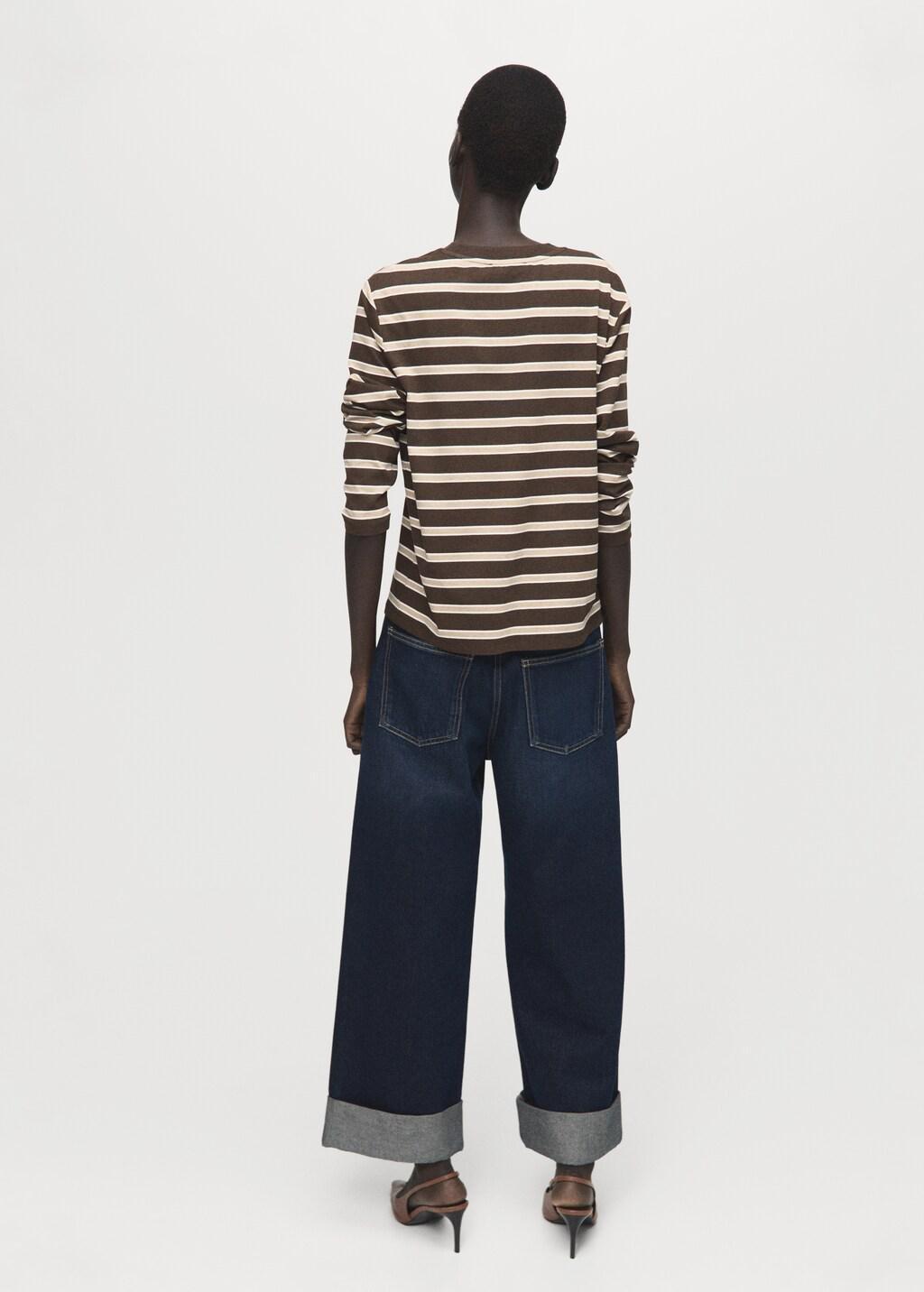 Brown Long-Sleeve Striped T-Shirt, Brown, medium