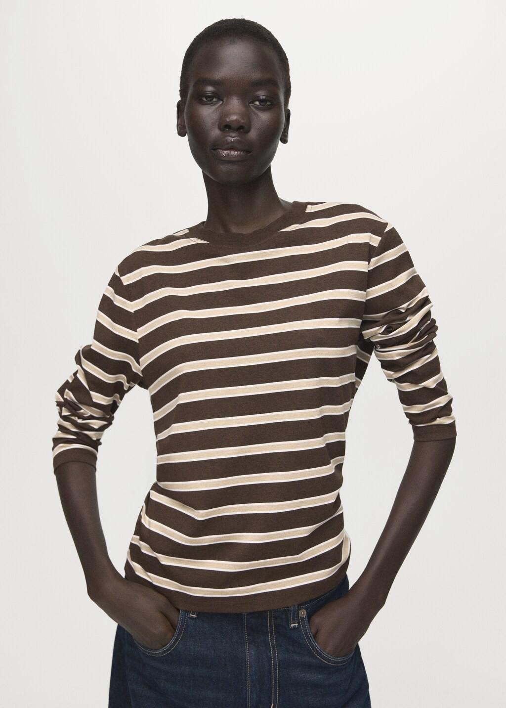 Brown Long-Sleeve Striped T-Shirt, Brown, large image number 4