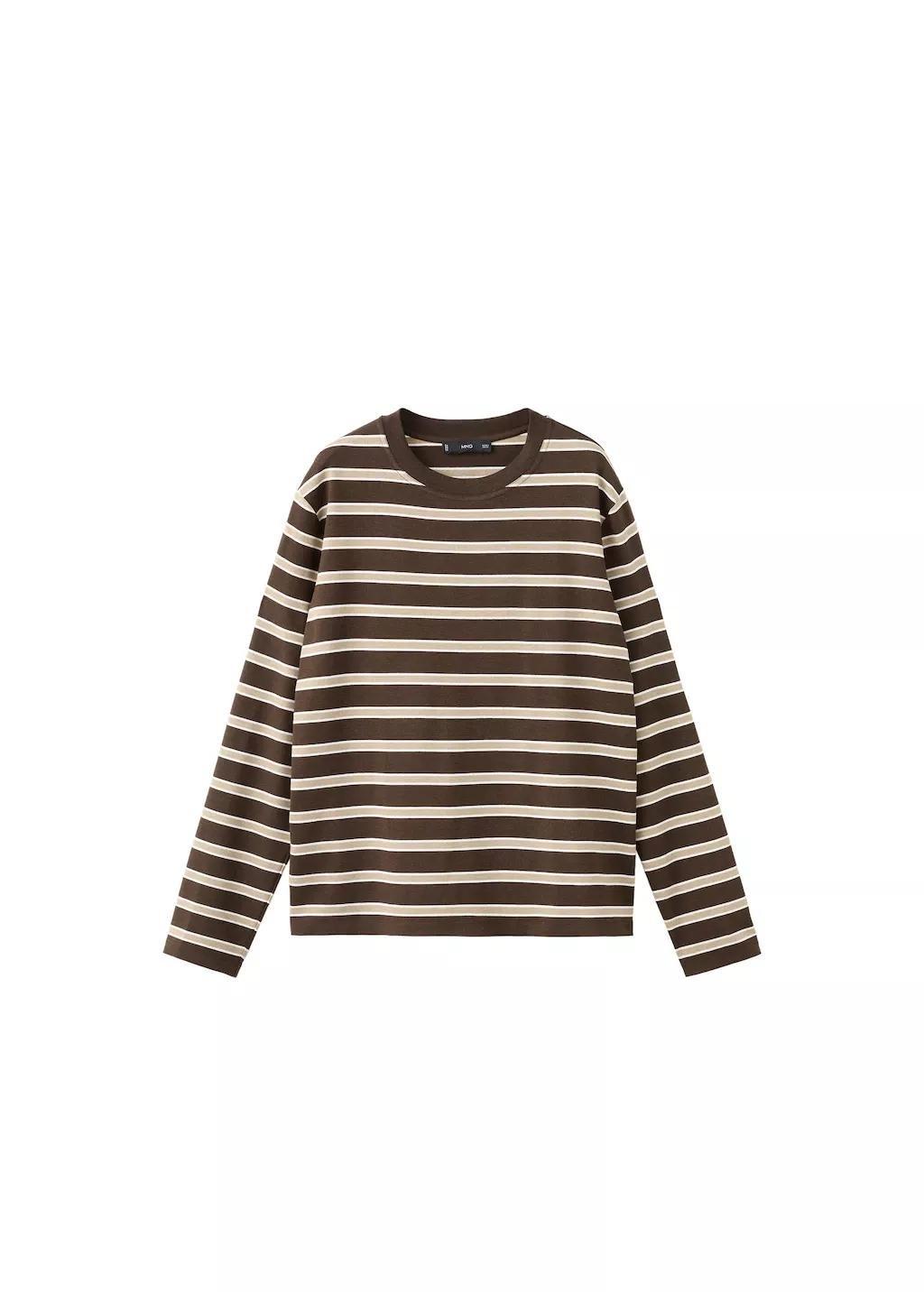 Brown Long-Sleeve Striped T-Shirt, Brown, large image number 6