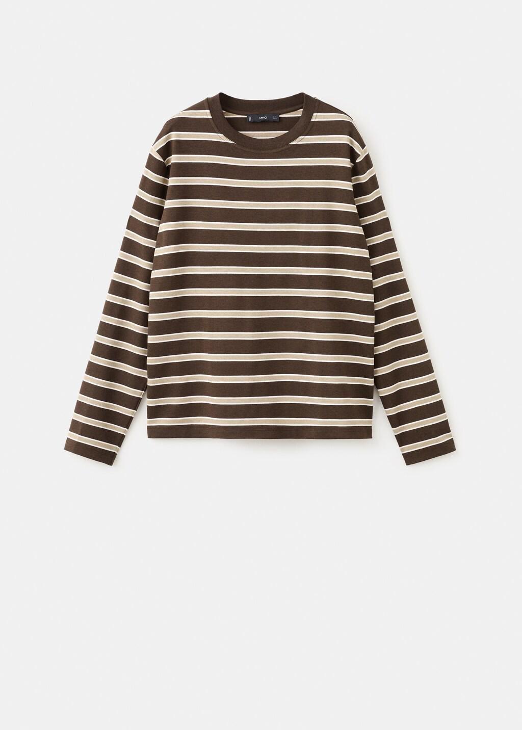 Brown Long-Sleeve Striped T-Shirt, Brown, large image number 7