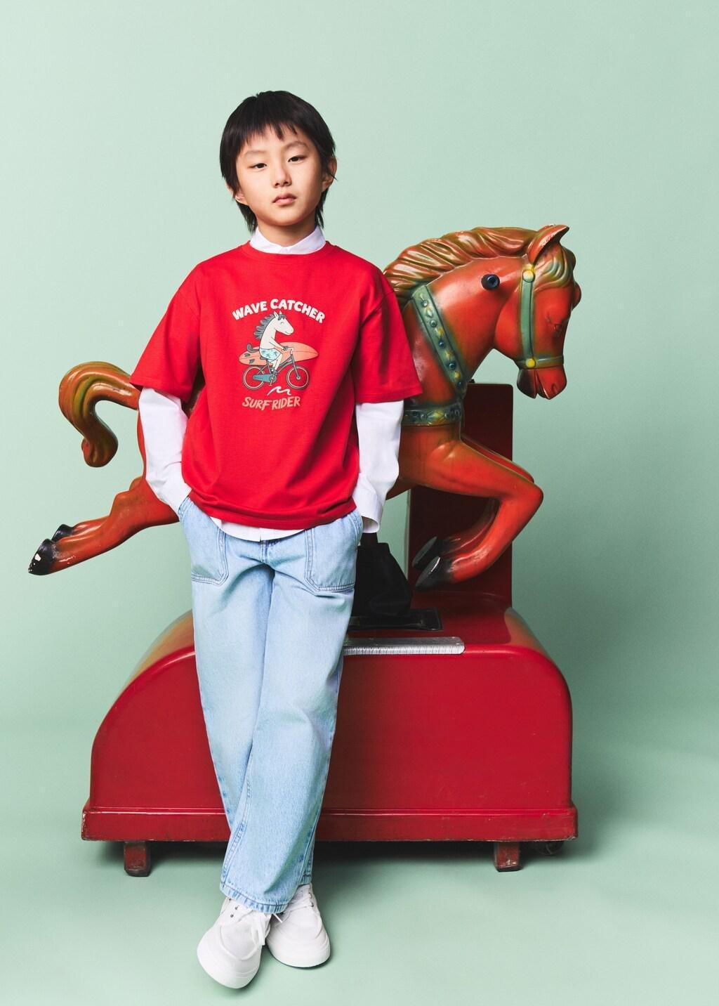 Red Printed Cotton-Blend T-Shirt, Kids Boys, Red, large image number 0