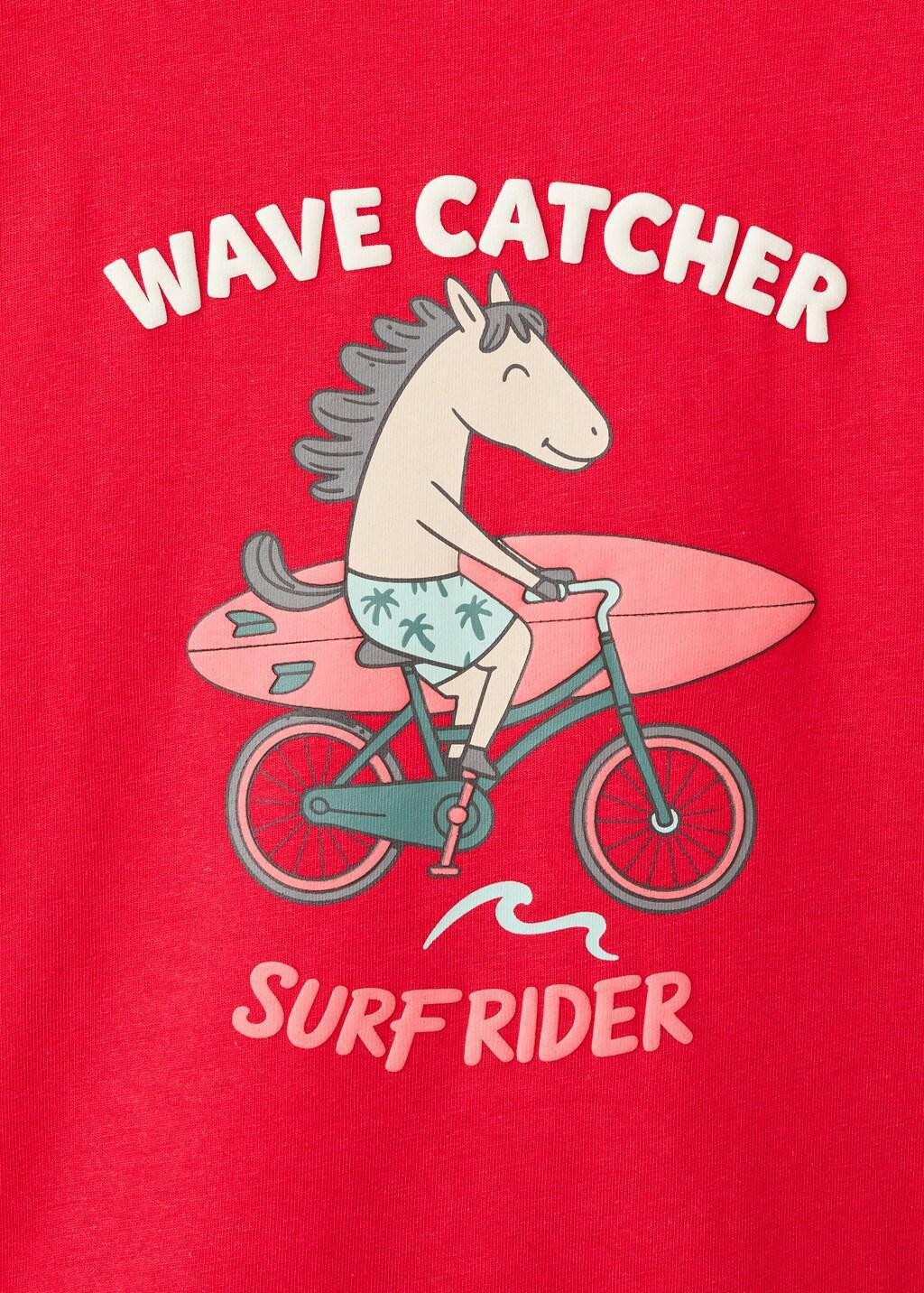 Red Printed Cotton-Blend T-Shirt, Kids Boys, Red, large image number 1