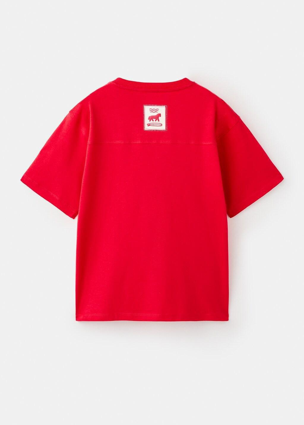 Red Printed Cotton-Blend T-Shirt, Kids Boys, Red, large image number 2