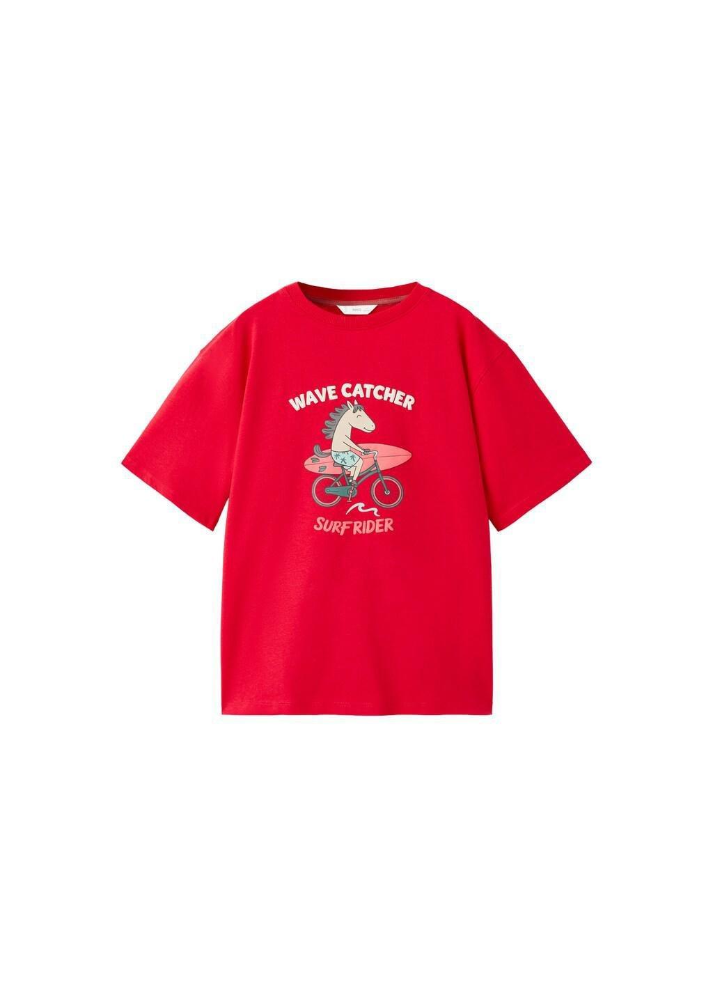 Red Printed Cotton-Blend T-Shirt, Kids Boys, Red, large image number 4