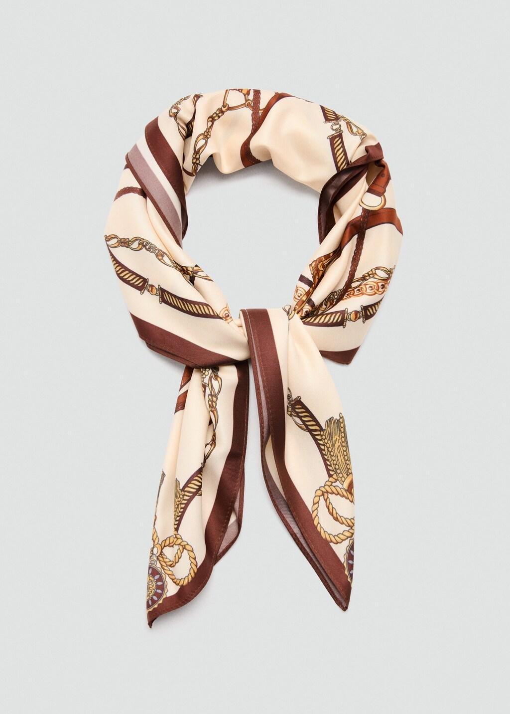 Beige Chain-Print Scarf, Light Beige, large image number 1
