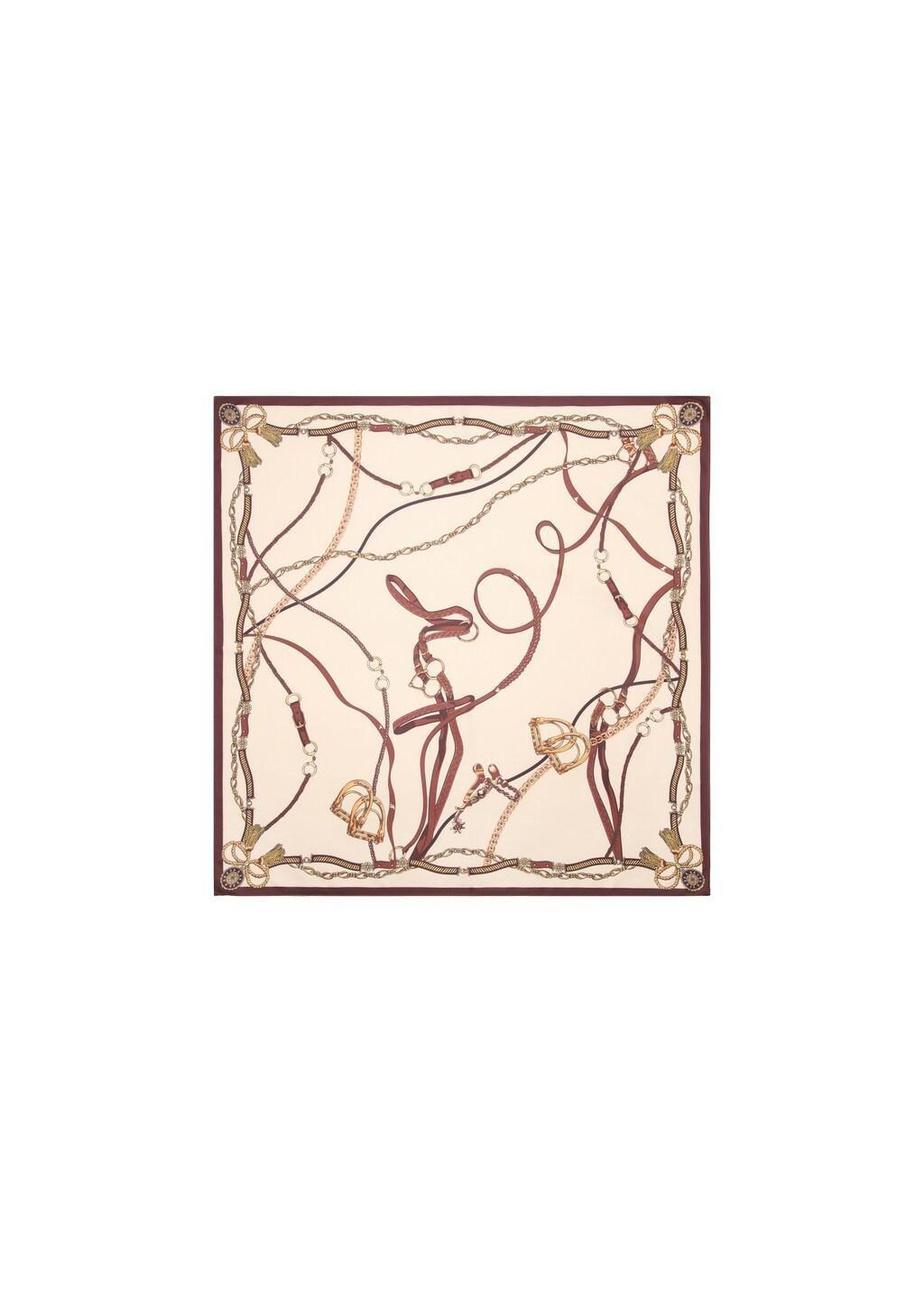 Beige Chain-Print Scarf, Light Beige, large image number 2