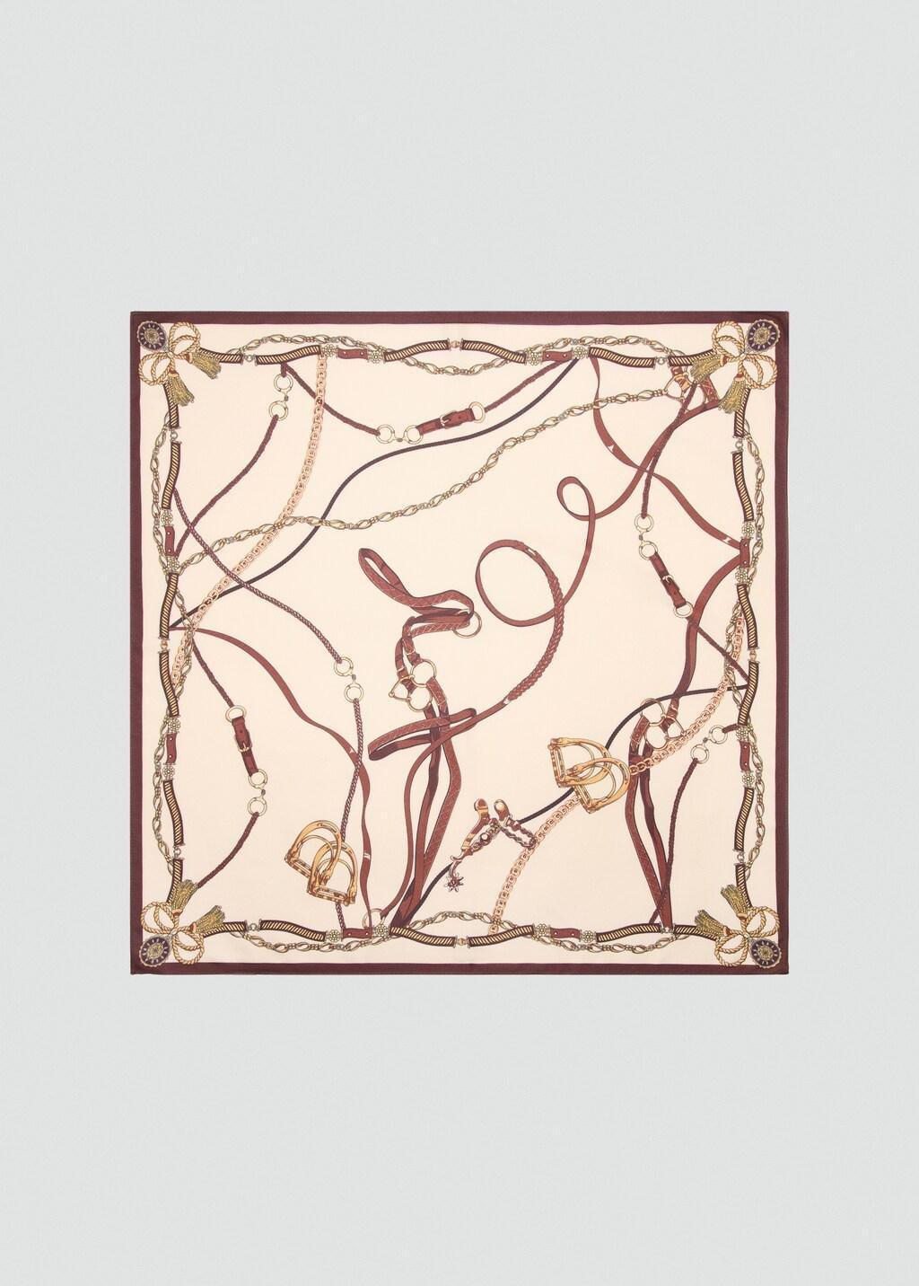 Beige Chain-Print Scarf, Light Beige, large image number 3