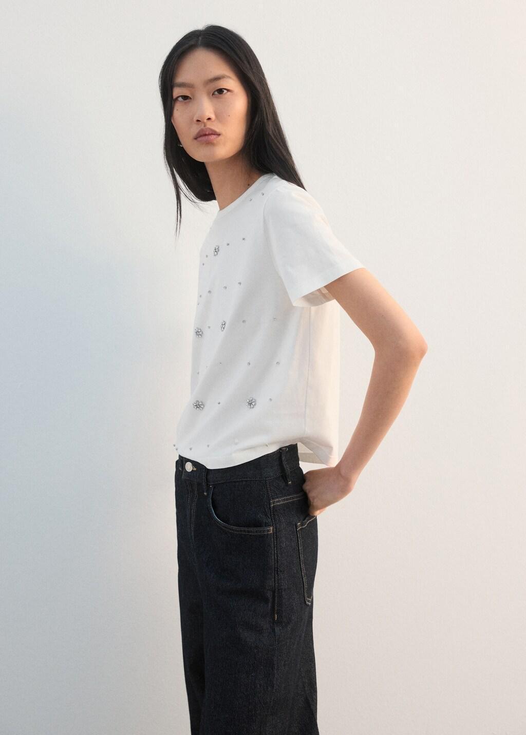 White Strass Cotton T-Shirt, White, large image number 3